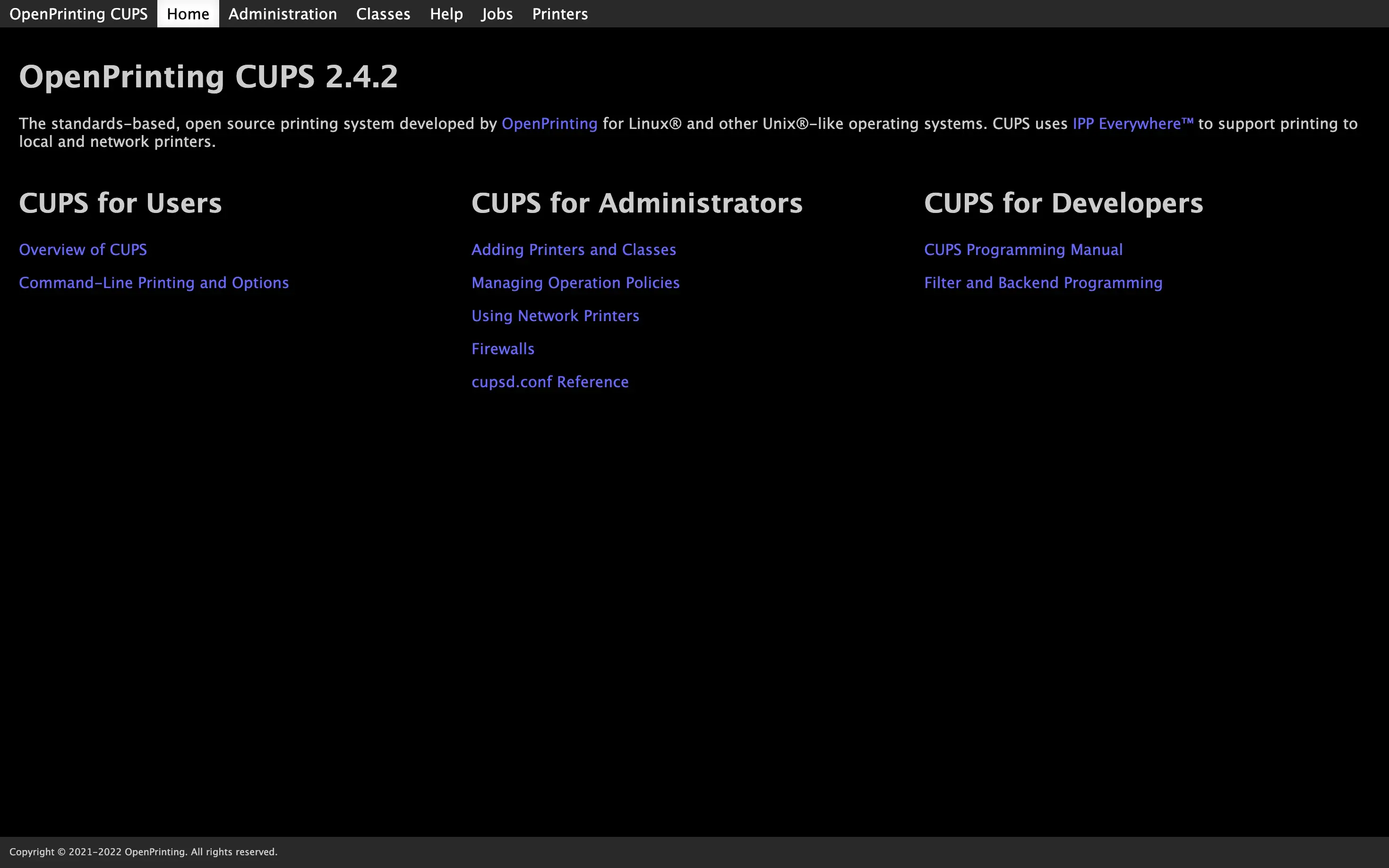 CUPS Web UI